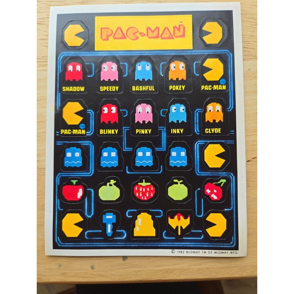 Vintage Hallmark Stickers Pac-Man 1 Sheet Retro Vtg Game Unisex Women